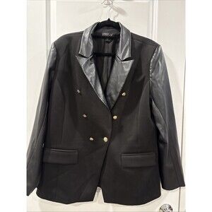 black double-breasted blazer by Rachel Zoe Sz XL FAUX LEATHER lapels